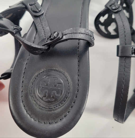 Tory Burch Miller Sandals Ankle Strap Wedge Women 10‎ M Black Leather - Picture 6 of 6